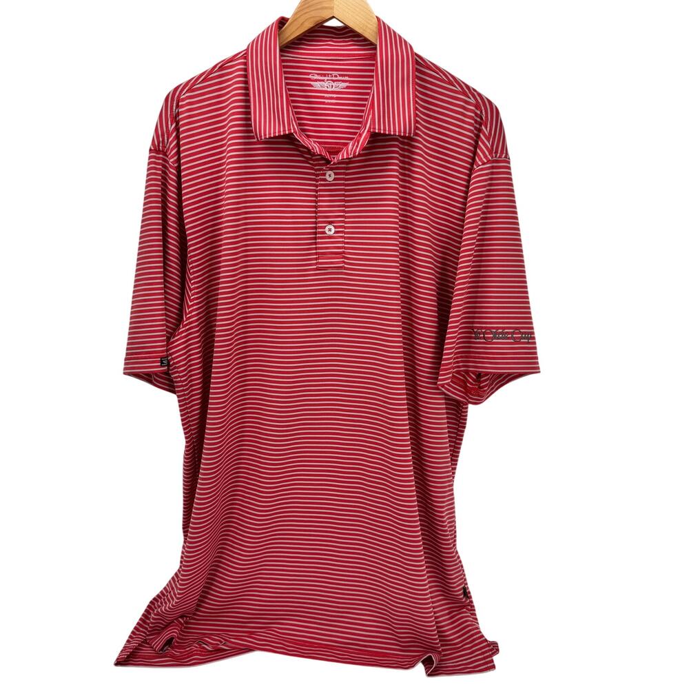 Straight Down Polo‎ Shirt Mens XL Reg Gray Stripe YE OLDE CUP Logo Golf Top
